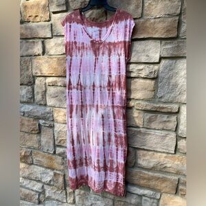 Tie-Dye Sleeveless Maxi Dress - Pink and Brown